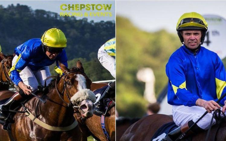 A collage of two pictures of Jockey and Horse