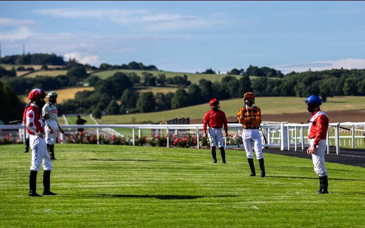 Jockeys Social Distancing At Chepstow Racecourse