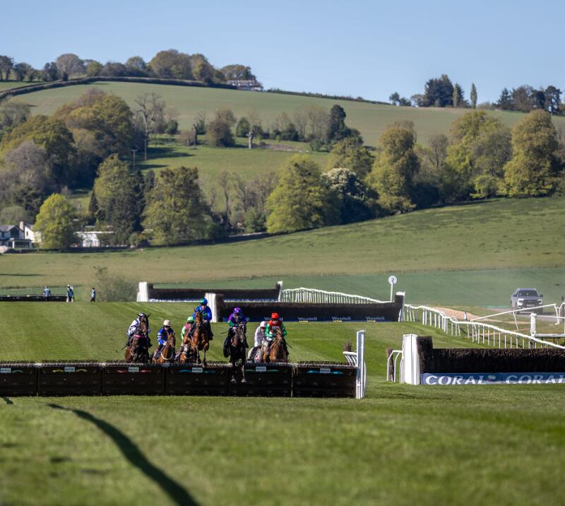 Jockeys mid-race at Chepstow Racecourse